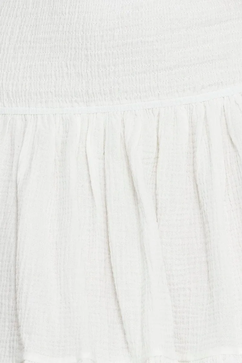 White Shirred Skater Skirt