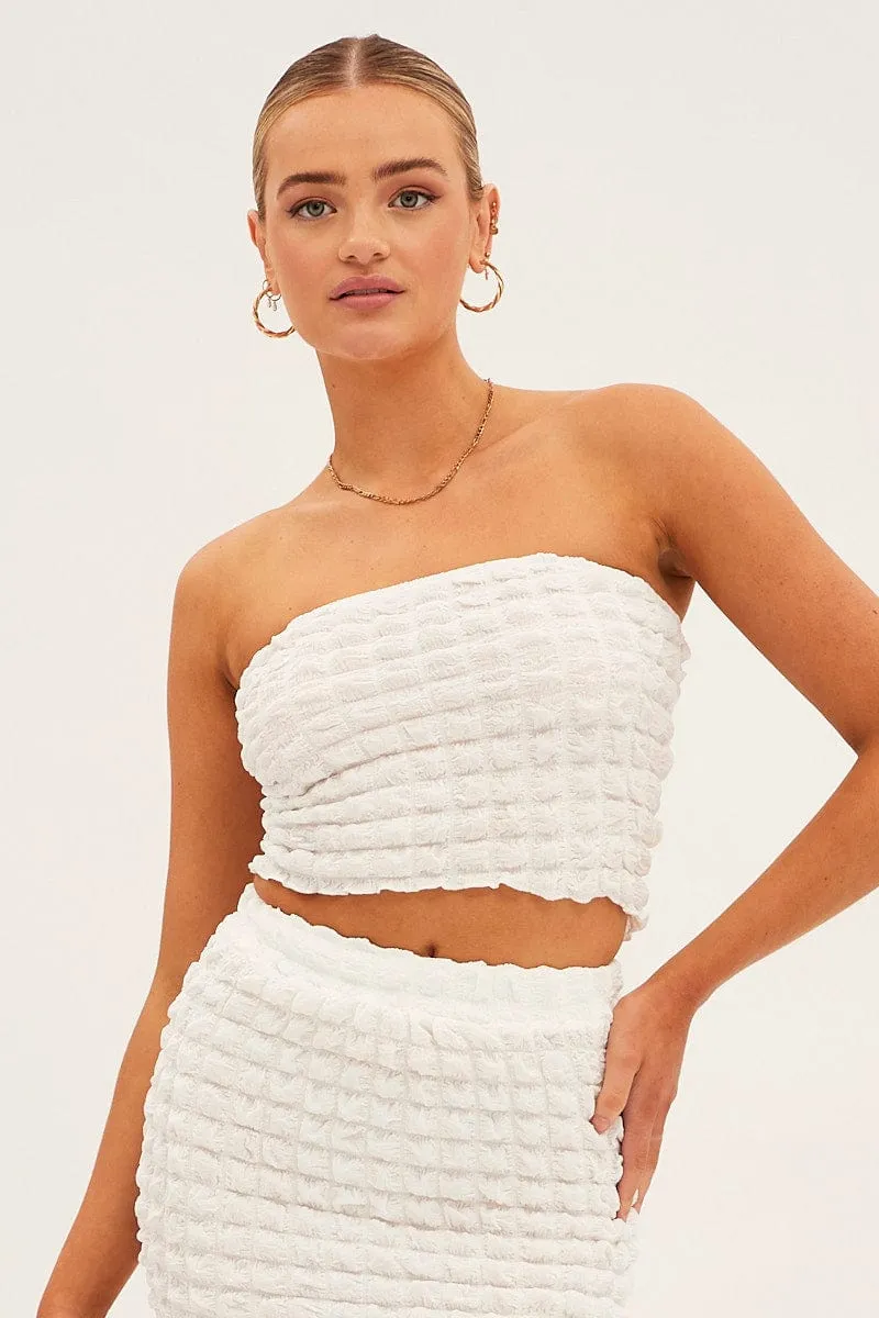 White Textured Mini Skirt