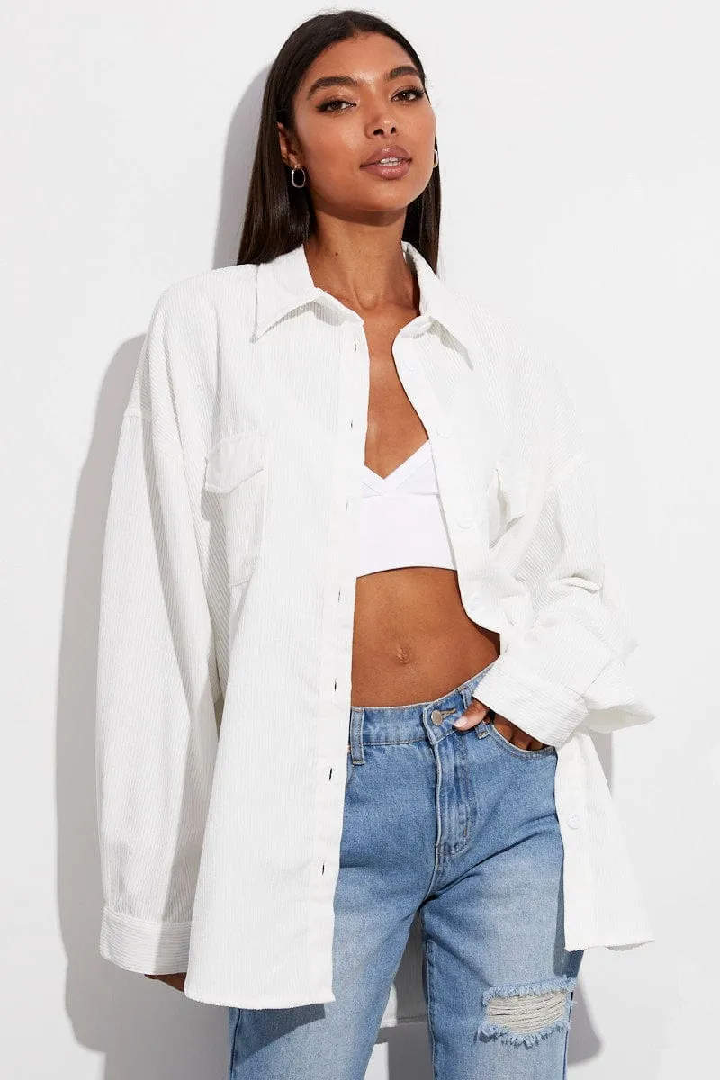 White Textured Shirt Long Sleeve