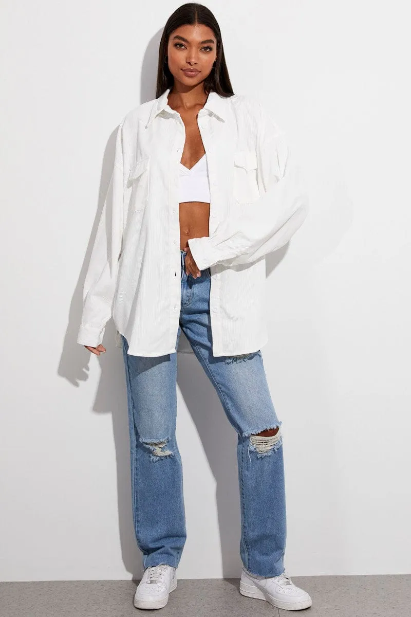 White Textured Shirt Long Sleeve