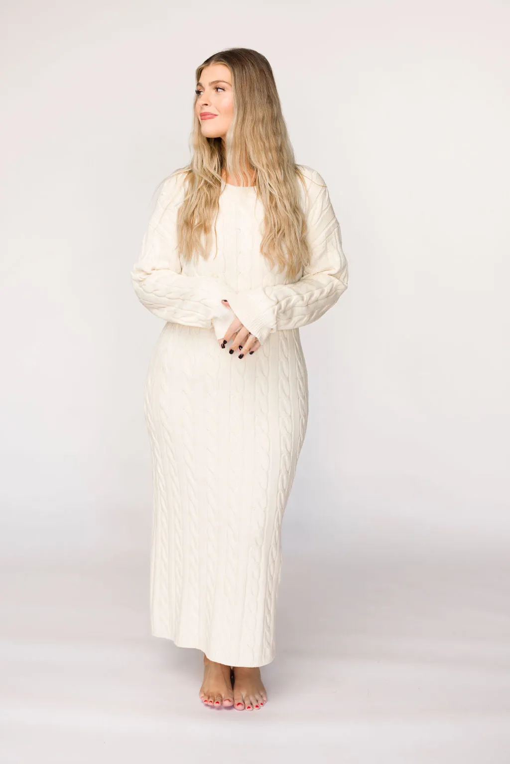 Winslet Cable Knit Maxi Dress in Cream (Almost Sold Out)