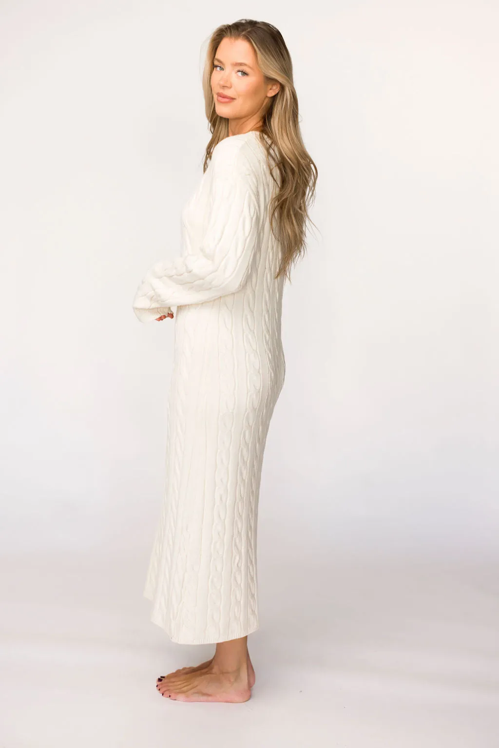 Winslet Cable Knit Maxi Dress in Cream (Almost Sold Out)