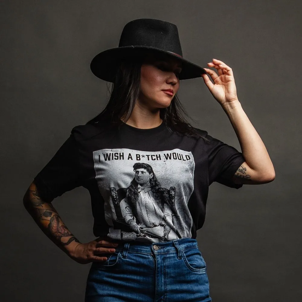 Women's I Wish A B*tch Would Boyfriend Fit T-Shirt - Black