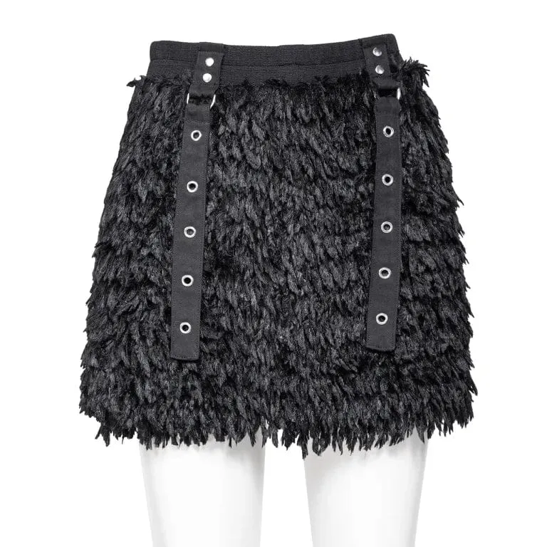 Women's Punk Eyelet Strap Faux Leather Skirt