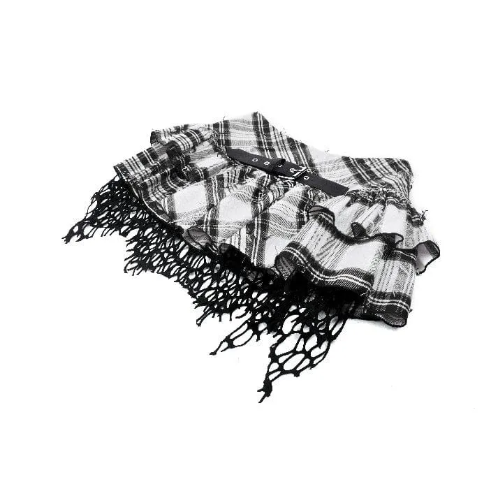 Women's Punk Mesh Splice Plaid Pleated Skirt