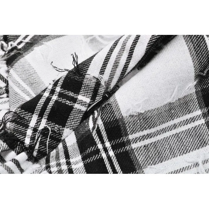 Women's Punk Mesh Splice Plaid Pleated Skirt