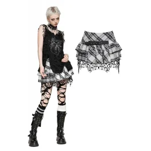 Women's Punk Mesh Splice Plaid Pleated Skirt