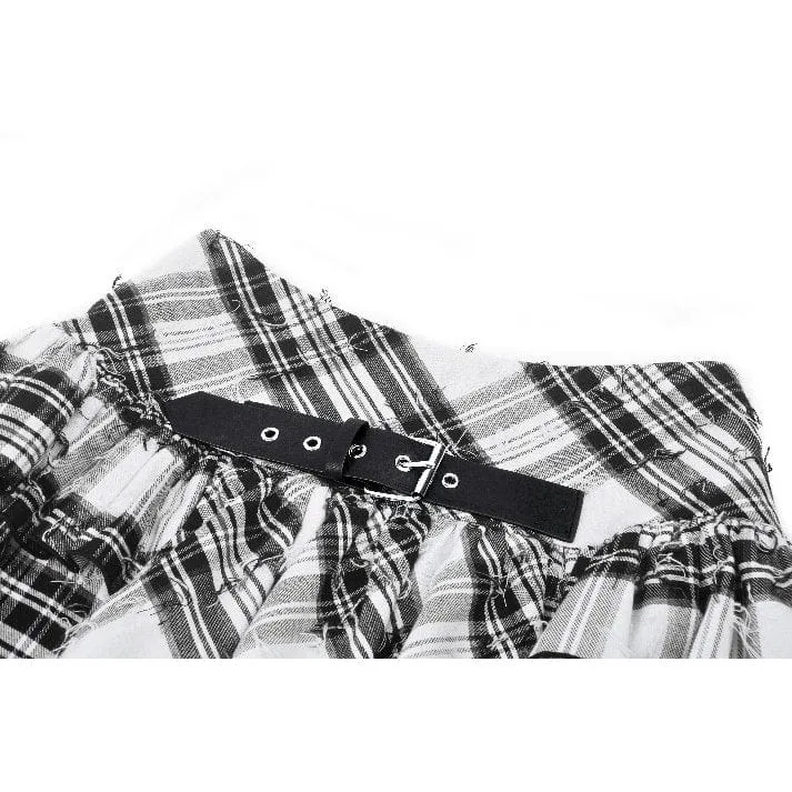 Women's Punk Mesh Splice Plaid Pleated Skirt